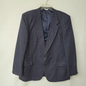 Woodmere Wool Sport Coat Mens 48BT Grey Blue‎ Plaid Lined Office Preppy Academia